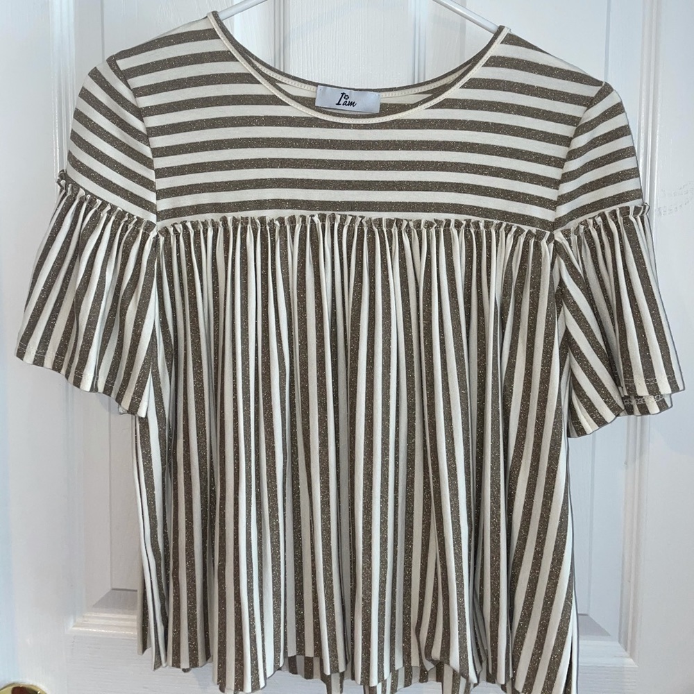 I am Cream and Gold Sparkly Ruffle Shirt
